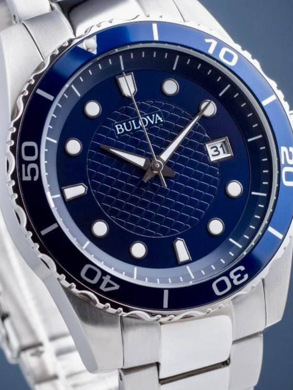 BULOVA Marine Star Blue Dial Stainless Steel Bracelet Watch 
#98B29 Near Mint
